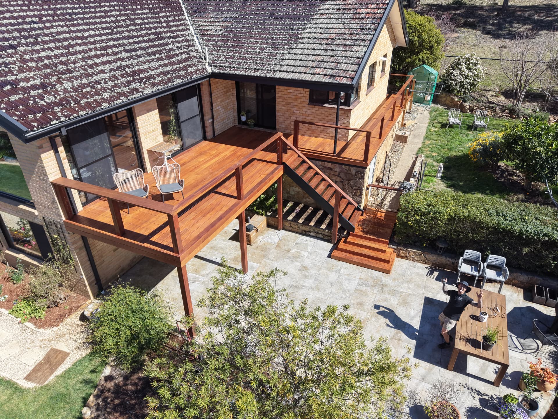 Elevated Hardwood Deck & Alfresco — Aerial View