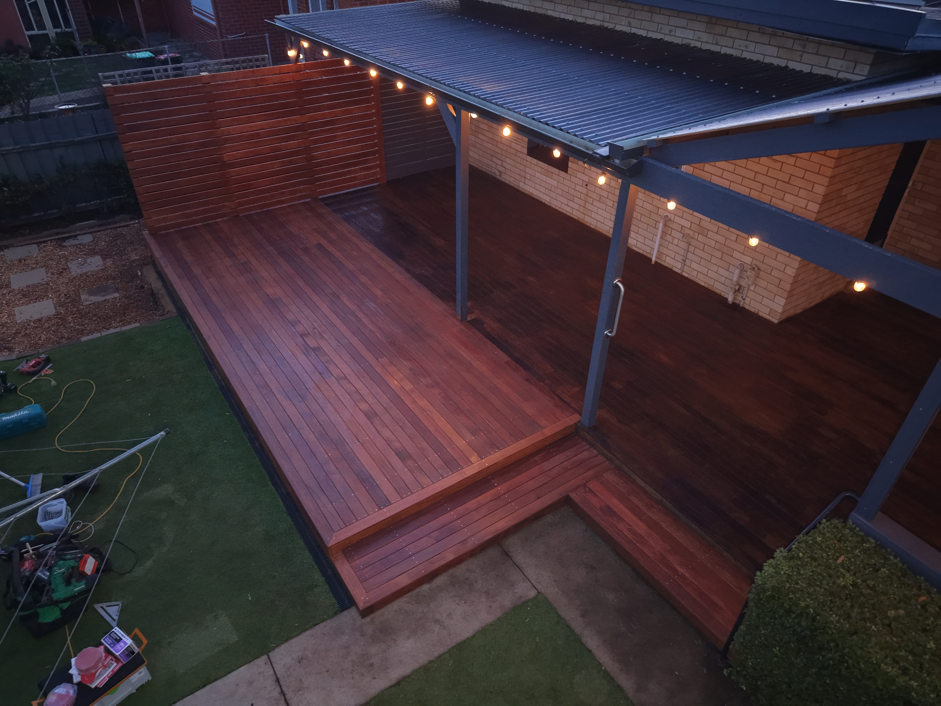 Finished hardwood deck and pergola